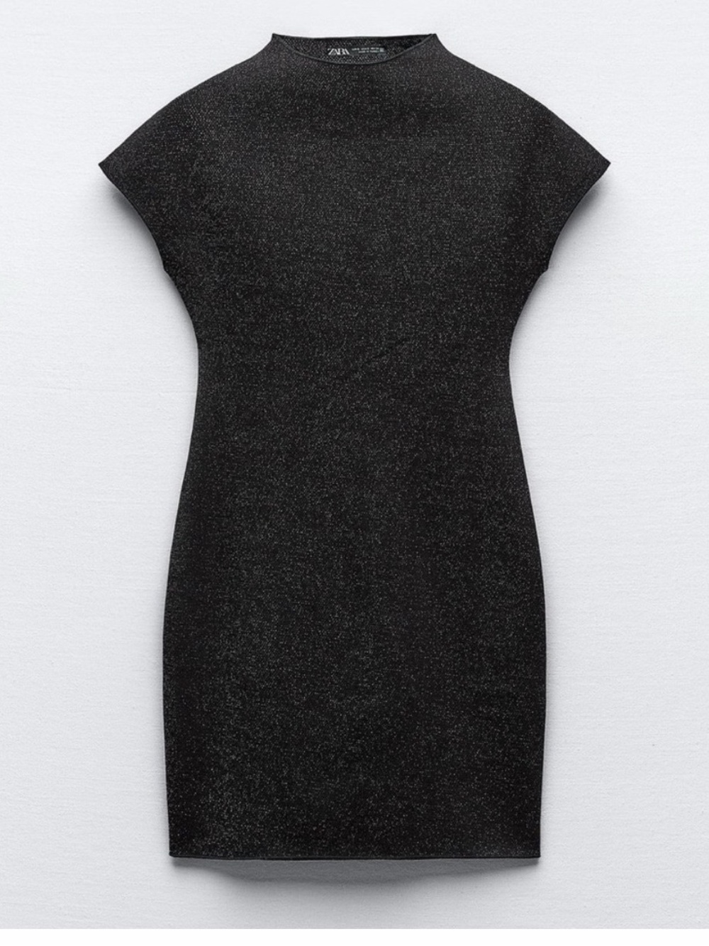 Zara Black Glitter Cap-Sleeve Mini Dress